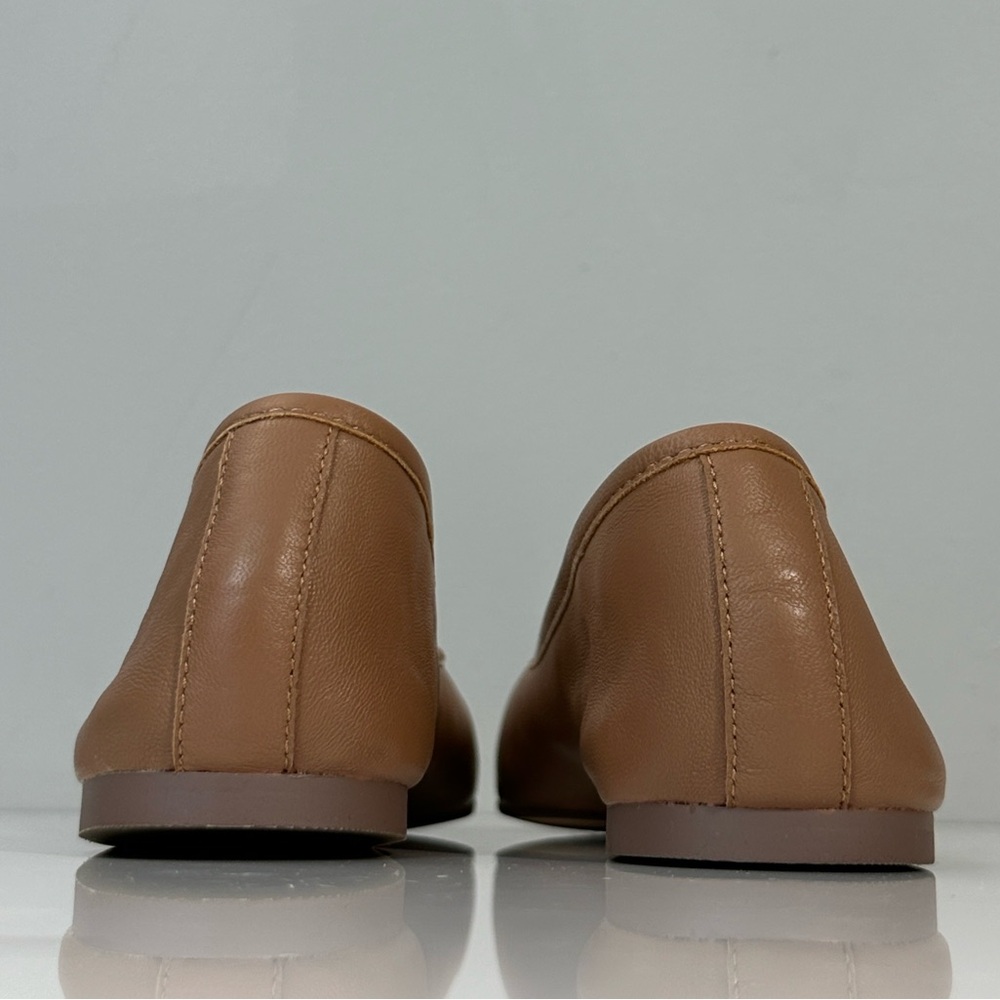 Women's Tan Leather Ballet Flats with Bow - Picture 6 of 15